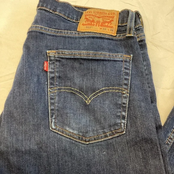 Levi's 513 Men's Dark Wash Straight Stretch Jeans 33x34 - Picture 2 of 10